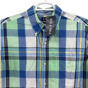 Chaps Big Tall Plaid Button Down Short Sleeve Shirt Easy Care Lightweight NWT